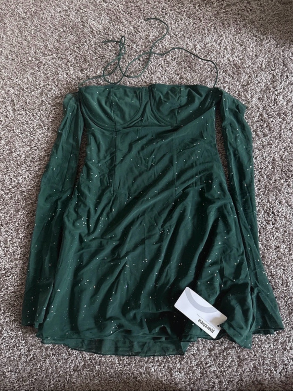 Off-Shoulder Emerald Green Sparkle Mini Dress